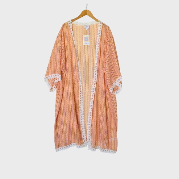 Lularoe Womens Lightweight Kimono Floral Striped Pink XL Beach Cover Up Boho - Picture 1 of 7